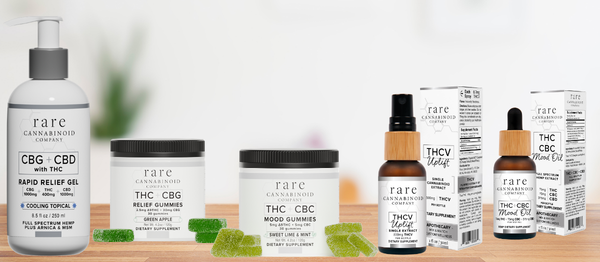 August Sale Products: THCV Uplift Oil, THC + CBC Mood Oil, THC + CBG Relief Gummies, THC + CBC Mood Gummies & Rapid Relief Gel