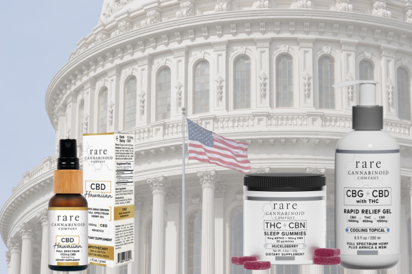Image of Congress and Rare Cannabinoid Company products containing THC - Hawaiian CBD, THC + CBN Sleep Gummies and Rapid Relief Gel